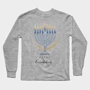 Watercolor Happy Hanukkah Menorah Long Sleeve T-Shirt